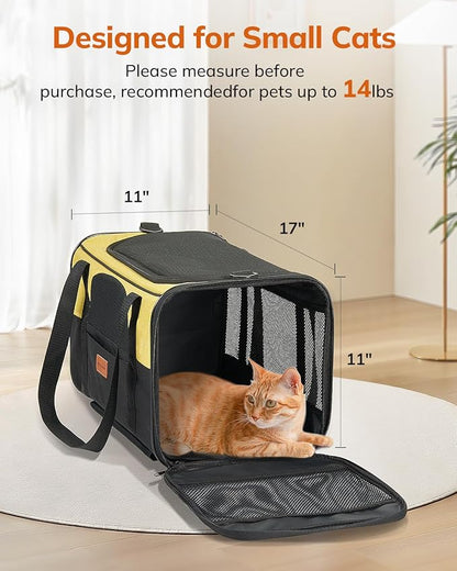 Morpilot Cat Carrier with Wheels Airline Approved, Pet Dog Carrier with Wheels for Small Dogs, Rolling Cat Carrier for Large Cats Puppy Stroller Detachable and Foldable Pet Travel Bag Black&Yellow