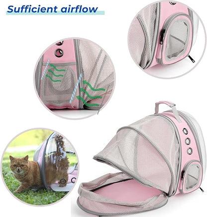 LOLLIMEOW Pet Carrier Backpack, Bubble Backpack Carrier, Cats and Puppies,Airline-Approved, Designed for Travel, Hiking, Walking & Outdoor Use (Back Expandable-Pink)