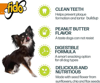 Bones for Dogs, Dental Chews - 100 Delicious Mini Treats, Made in The USA - Mini Dog Dental Chews to Support Your Dog’s Health (Doozie Bone Peanut Flavor)