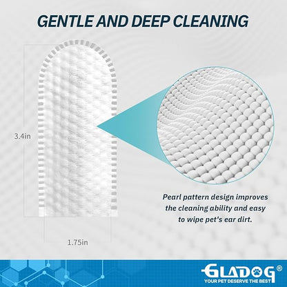 GLADOG Dog Ear Cleaner Finger Wipes, Ear Finger Wipes for Dogs Cats, Gently Removes Dirt & Odor, Dissolves Wax Build-Up, Easy to Use, Ear Cleaning Finger Wipes for Dogs (1.75in 50 Count)