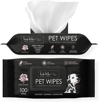Nicole Miller Rose Scented Alcohol-free Pet Wipes, Clean Ears, Paws, Body, & Butt - 100pk