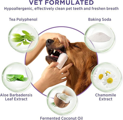 HICC PET Teeth Cleaning Wipes for Dogs & Cats, Remove Bad Breath by Removing Plaque and Tartar Buildup No-Rinse Dog Finger Toothbrush, Disposable Gentle Cleaning & Gum Care Pet Wipes, 100 Counts