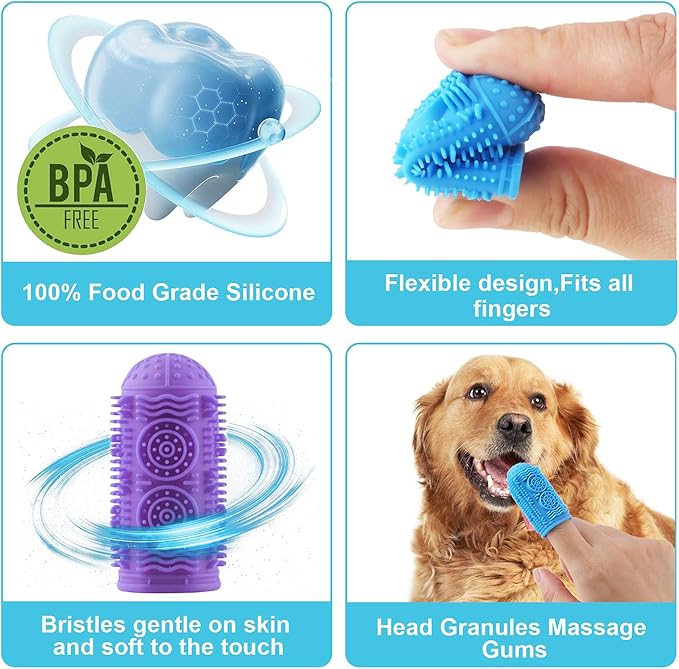Dog Toothbrush Kit,Finger Toothbrush for Dogs,Toothbrush for Medium Large Dogs,Dog Teeth Cleaning Dental Care, ToothBrush Finger for bigger cats,Pet Toothbrush 4Pack
