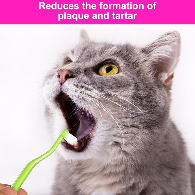 2pcs Dual Sided Cat & Dog Toothbrushes 6.3x0.63in Kitten Puppy Teeth Cleaning Brush Micro Head Pets Kitty Dental Care for Prevent Bad Breath & Plaque Tartar Formation (Pink,Green)