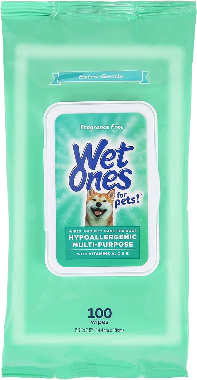 Wet Ones for Pets Hypoallergenic Multi-Purpose Dog Wipes with Vitamins A, C & E | No Fragrance Hypoallergenic Dog Wipes for All Dogs Wipes Multipurpose | 100 Count Pouch Dog Wipes