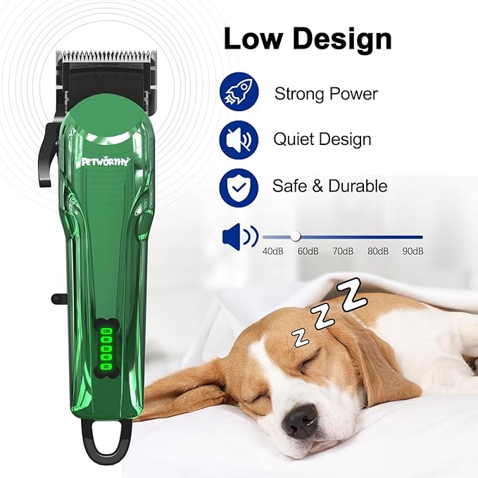 Dog Clippers for Grooming - Dog Grooming Kit for Heavy Thick Hair Coats Low Noise Dogs Shaver Clippers with Cloth Upgraded Professional Rechargeable Cordless Electric Quiet Plating Clippers