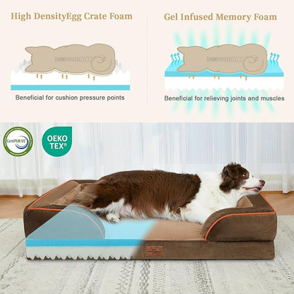 Cooling Dog Bed for Extra Large Dogs, Orthopedic Memory Foam Dog Bed, XL Dog Bed with Removable Cover, Waterproof Pet Bed Large with Bolster(X-large,Khaki Brown)