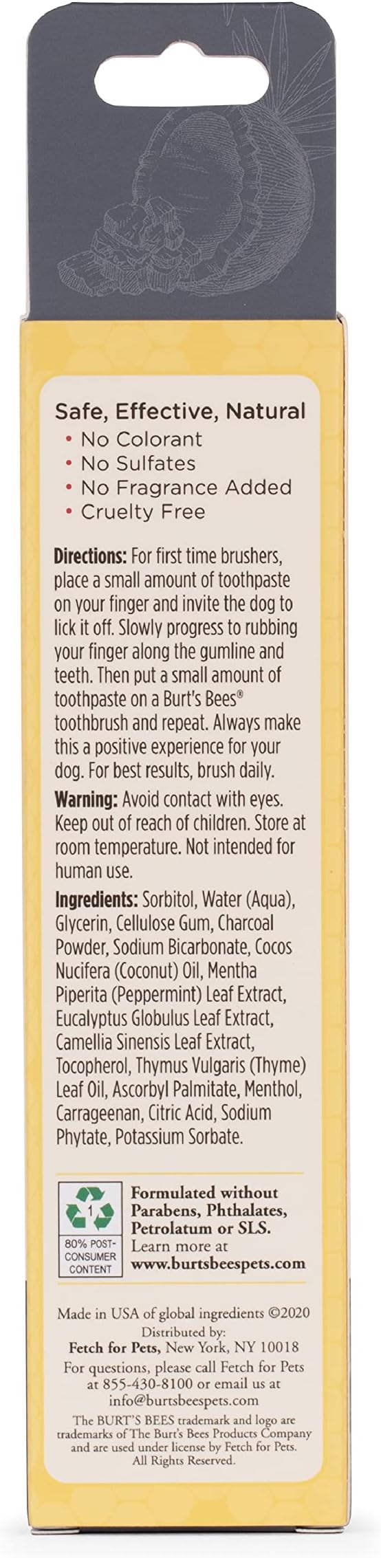Burt's Bees for Pets Charcoal & Coconut Oil Brightening Toothpaste for Dogs with Charcoal & Coconut Oil - 99.5% Naturally Derived Dog Toothpaste in Mint Flavor - Dog Oral Care Dog Toothpaste, 2.5 Oz