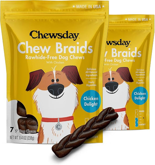 5-Inch Dog Chew Braids, Made in The USA, All Natural Rawhide-Free Highly-Digestible Treats, Chicken Delight - 14 Count