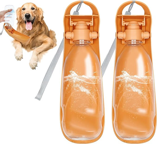 2Pack Dog Water Bottle, 19oz Collapsible Dog Travel Water Bottle, Portable Dog Water Dispenser with Foldable Drinking Cup Bowl for Walking, Hiking, Lightweight, Leak-Proof, BPA Free, Orange