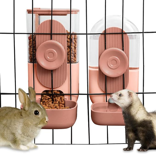 Hanging Automatic Food Water Dispenser,Gravity Rabbit Feeder and Water Dispenser Set,Cage Cat Food and Water Dispenser Food Bowl for Bunny Chinchilla Guinea Pig Hedgehog Ferret