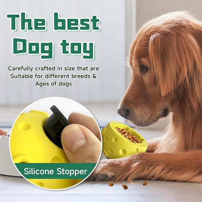 Dog Chew Toys,Treat Tray for Frozen Dog Food,Long-Lasting Durable Fillable Dog Treat Dispensing Dog Toy,Freezable Fillable Rubber Dog Toys with Silicone Treat Tray (Yellow&Treat Mold)