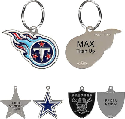 NFL Tennessee Titans Engraving Pet ID Tags in 32 Team Logo Shapes Personalized Dog Tags and Cat Tags with 3 Lines of Customizable Text for Tracking & Safety. Stainless Steel Pet ID Tracking Tags