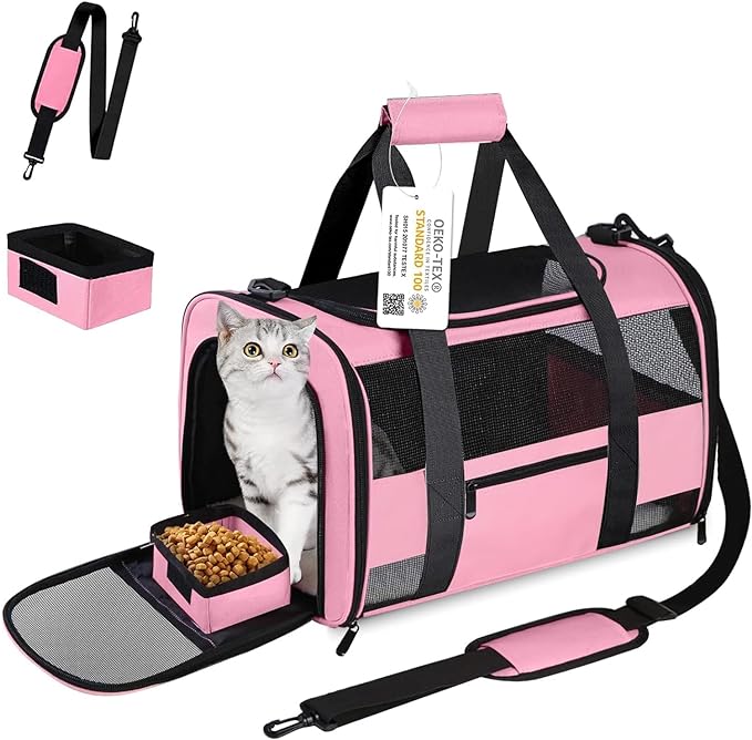 Large Cat Carrier Dog Carrier Pet Carrier for Medium Small Dogs, Collapsible Soft Sided Pet Carrier for Cats Dogs Puppy of 25 Lbs, Pink