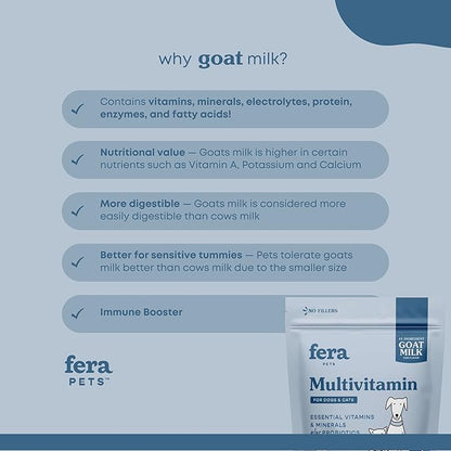 Fera Pets Multivitamin Goat Milk Cat & Dog Food Topper – Vet Created - Cat & Dog Multivitamin - Probiotics & Essential Vitamins & Minerals–60 Servings