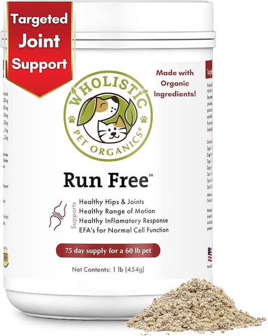 Wholistic Pet Organics Run Free: Dog Joint Health Supplement Glucosamine and Chondroitin Supplement Large Dog and Cats Arthritis Pain Relief with MSM for Mobility and Immune Support
