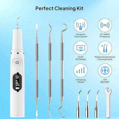 AAU Dog Plaque/Tartar Remover for Teeth - Rechargeable Safe Pets Ultrasonic OLED Screen Tooth Brushing Kit for Canine/Cat/Dog Teeth Cleaning, with Canident Dog Tartar Remover, 3 Replacement Heads