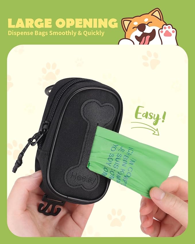 Dog Poop Bag Holder for All Leashes,Hand Free Doggie Waste Bag Dispenser-Velcro/Hook/Carabiner,Dog Poop Bag Dispenser for Leash,Wide Opening,Leash Attachment for Dog Walking,Poop Bags EXCLUDED,Black