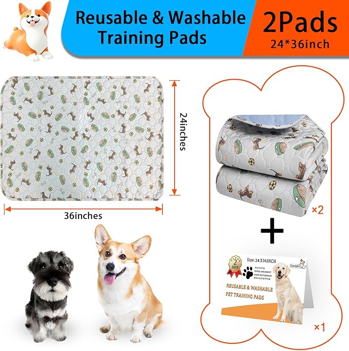 Washable Pee Pads for Dogs - Super Absorbent Reusable Puppy Pads 2Pack 24''x36'' Waterproof Dog Pee Pads Non-Slip Whelping Pads Leakproof Urine Pet Training Pads for Potty Wshable Puppy Pads