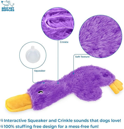 Best Pet Supplies Crinkle Dog Toy for Small, Medium, and Large Breeds, Cute No Stuffing Duck with Soft Squeaker, Fun for Indoor Puppies and Senior Pups, Plush No Mess Chew and Play - Light Purple