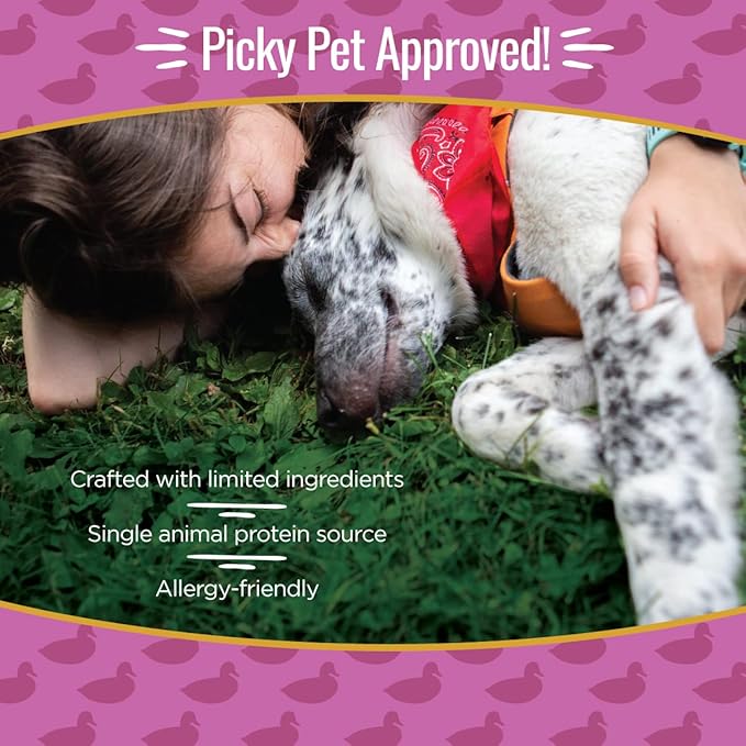 Duck Jerky Dog Treats with Flax Seed, Omega Oils- Hypoallergenic Strips for Dogs and Puppies with Allergies, Sensitive Stomachs - Dehydrated, Grain Free, Made in USA - 3oz Bag, Pack of 3