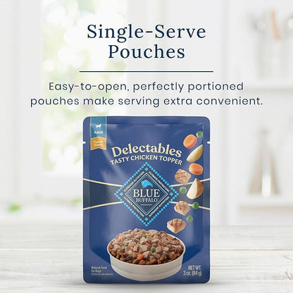 Blue Buffalo Delectables Natural Wet Dog Food Toppers, Tasty Chicken Cuts in Gravy, 3-oz. (24 Pouches)