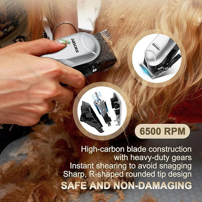 Dog Clippers for Grooming Low Noise Rechargeable Cordless Pet Hair Grooming Clippers, Professional Heavy Duty Dog Grooming Kit Dog Trimmer Shaver for Dogs Cats Pets (Silver)