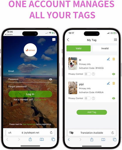 Joytale [ NO APP Required ] Silent Silicone QR Code Dog Tag, Slide On Dog Tags for 3/8-5/8 Inch Wide Collars or Vest, NFC Pet Online Profile, Scan QR to Send Location Alert Email, Purple, S