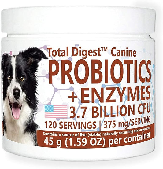 Total Digest™ Canine Probiotics and Enzymes for Dogs, All-Natural Digestive System Dietary Supplement Formula for Dogs (120 Days)