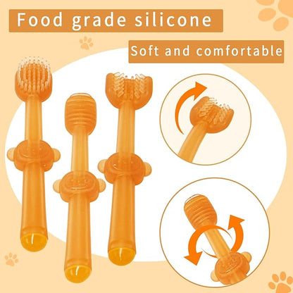 3PCS Dog Toothbrush, Silicone Cat Toothbrush with Cup 360° Dog Tooth Brushing Kit Flexibrush Pet Toothbrush Small Dog Toothbrush with Tongue Brush Puppy Tooth Brushing Kit for Cat Dogs