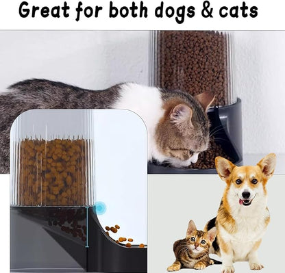 Hamiledyi Automatic Dogs Feeder and Water Dispenser Cats Gravity Food Feeder and Waterer Set Self Feeding station with Food Bowl for Pets Puppy Kitten Rabbit Large Capacity(3.8L)