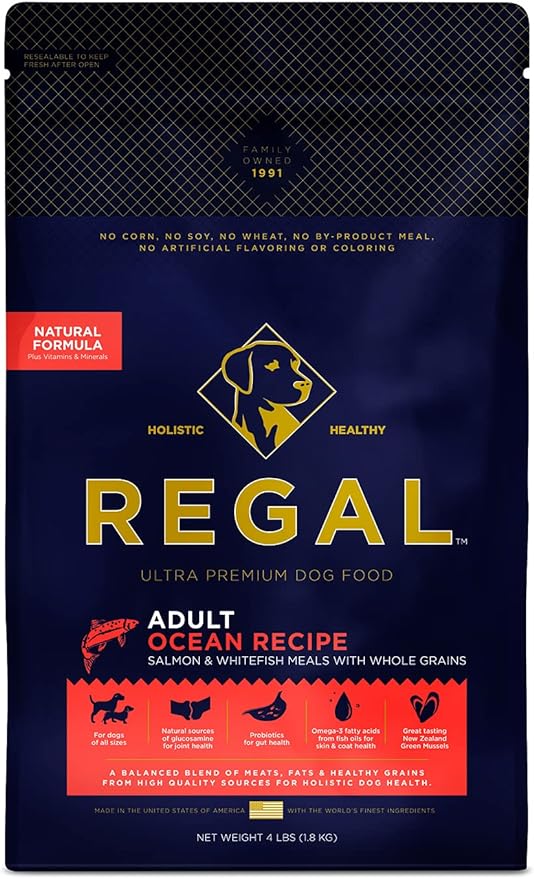 Adult Ocean Recipe (Salmon) All Natural, Slow Cooked Whole Grain Dry Dog Food for All Breeds and Sizes of All Life Stages - Made in The USA, 4 LB Bag