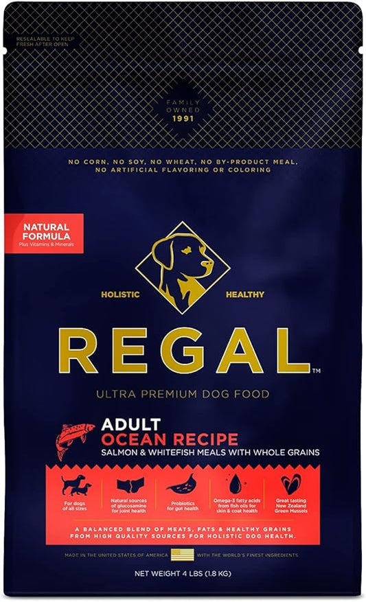 Adult Ocean Recipe (Salmon) All Natural, Slow Cooked Whole Grain Dry Dog Food for All Breeds and Sizes of All Life Stages - Made in The USA, 4 LB Bag
