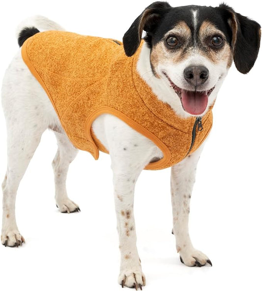 Kurgo Core Dog Sweater, Knit Dog Sweater with Fleece Lining, Cold Weather Pet Jacket, Zipper Opening for Harness, Adjustable Neck, Year-Round Sweater for Small Dogs (Heather Orange, Small)