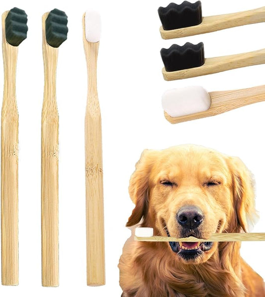 JGocot 3Pack Dog Toothbrush, |Ultra Soft Micro Nano Bristle| Pet Toothbrush for Sensitive Gum&Teeth,Eco-Friendly Natural Dog Bamboo Toothbrush Dog Dental Care Kit for Medium/Large Breed Dogs