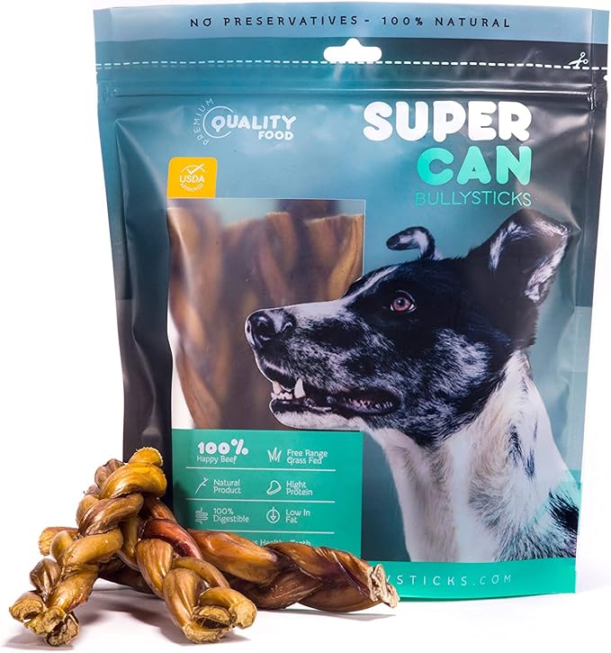 Supercan Bully Sticks for Dogs 6" (10 Count) -100% Natural Farm Raised Beef Dog Chews. Free Range Grass Fed Non-GMO Treats for Dogs