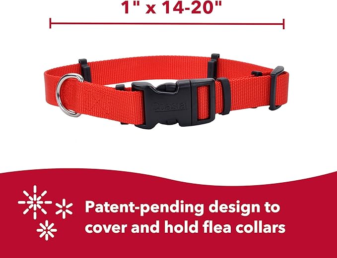 Coastal Pet SecureAway Flea Collar Protectors - Comfortable Dog Collar Accessory - Protective Flea Collar for Dogs - Adjustable Dog & Puppy Flea Collar Protection - Red, 1" x 14-20"