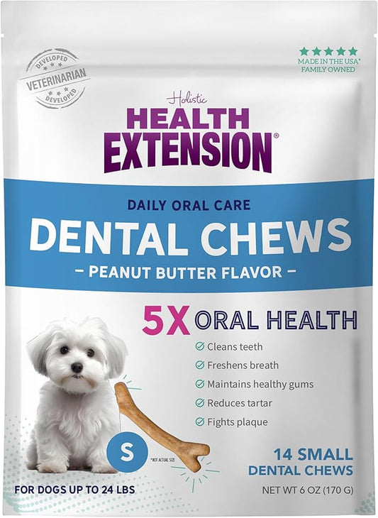 Health Extension Dog Chew Bone Treats, Puppy Training Treat, Small Sticks for Dental Teeth Cleaning & Breath Freshener, Peanut Butter Flavor (Pack of 14)