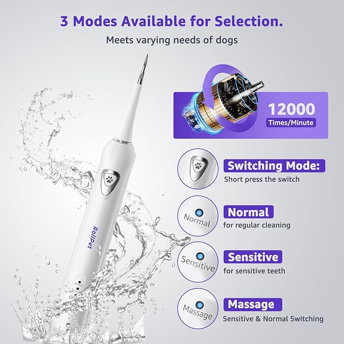 Dog Teeth Cleaning Kit, Dog Plaque and Tartar Remover with Dog Finger Toothbrush, Rechargeable Sonic Electric Dog Tooth Scraper & Brushing Kit for Dog, Pet