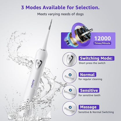 Dog Teeth Cleaning Kit, Dog Plaque and Tartar Remover with Dog Finger Toothbrush, Rechargeable Sonic Electric Dog Tooth Scraper & Brushing Kit for Dog, Pet