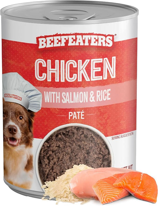 Beefeaters Dog Treats - Chicken with Salmon and Rice Pate 13.2oz, Case of 12 | Complete Adult Dog Food, Balanced Nutrition, High Protein & Vitamins | Supports Muscle & Bone Health