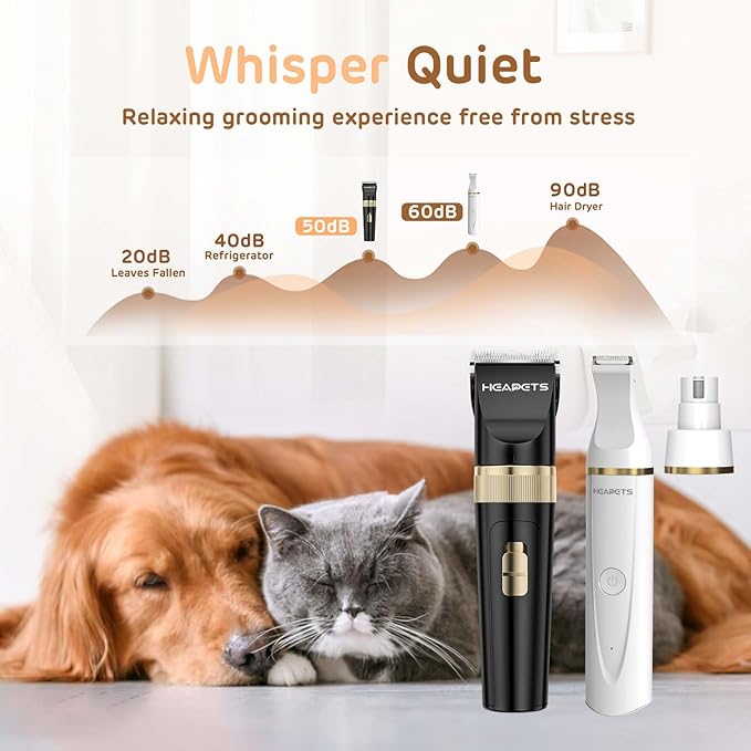 Dog Hair Clippers for Grooming Kit and Dog Paw Trimmer for Grooming, Low Noise Rechargeable Cordless, Shaver Grooming Supplies for Pet Cats Dogs (Black, White)