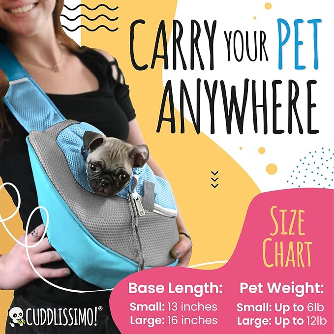 Pet Sling Carrier - Small Dog Puppy Cat Carrying Bag Purse Pouch -For Pooch Doggy Doggie Yorkie Chihuahua Baby Papoose Bjorn -Travel Front Backpack Chest Body Holder Pack To Wear (Blue-L)