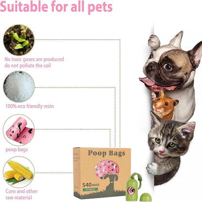 Dog Poop Bag Biodegradable - 540 Count Dog Waste Bags with Dispenser, Extra Thick Strong Leak proof Poop Bags for Dogs Doggy | Scented Pink