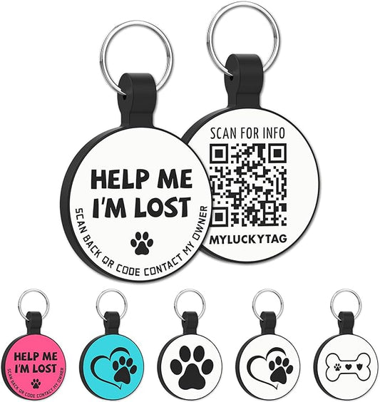 MYLUCKYTAG Silent Silicone QR Code Pet ID Tags Dog Tags - Pet Online Profile - Scan QR Receive Instant Pet Location Alert Email