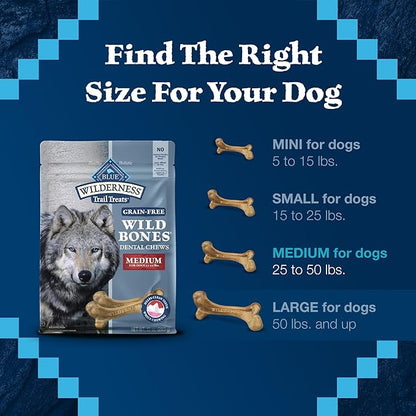 Blue Buffalo Wilderness Wild Bones Grain-Free Dental Chews Dog Treats, Medium, 10-oz Bag