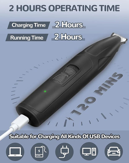 Dog Clippers for Grooming, 2 Speed Low Noise Cordless Dog Paw Trimmer, Rechargeable Small Pet Hair Trimmer for Grooming, Cat Hair Clippers Shaver for Paws, Eyes, Ears, Face, Rump (Black)