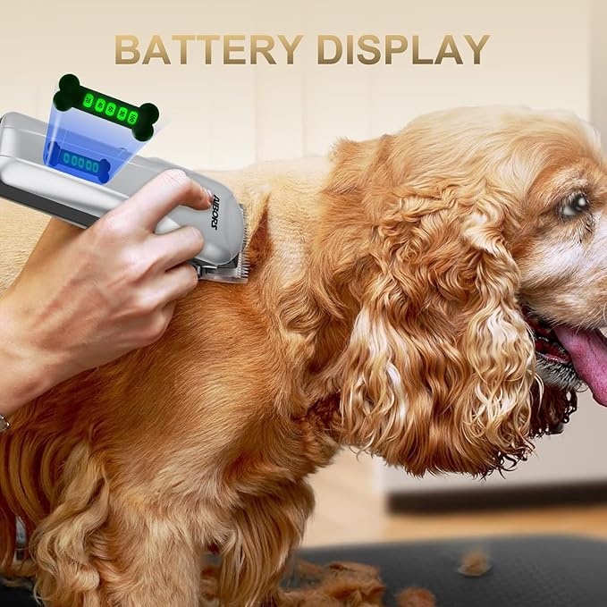 Dog Clippers for Grooming Low Noise Rechargeable Cordless Pet Hair Grooming Clippers, Professional Heavy Duty Dog Grooming Kit Dog Trimmer Shaver for Dogs Cats Pets (Silver)