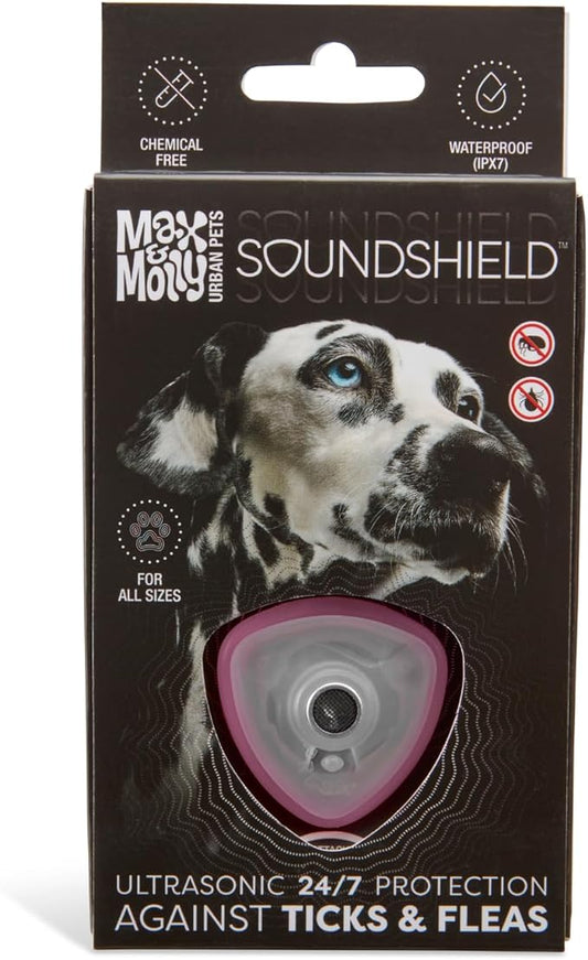 Max & Molly Pest Prevention for Dogs & Puppies of Any Size, Shield Tag for Dog Collar, Safe and Easy Pet Defense Through Soundshield Ultrasonic Tech (Rose)