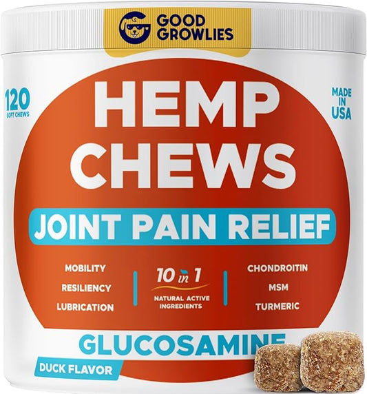 Hemp Hip & Joint Supplement for Dogs Glucosamine, Chondroitin, MSM, Turmeric, Hemp Seed Oil & Hemp Protein for Joint Pain Relief & Mobility 120 Soft Chews Bacon Flavor